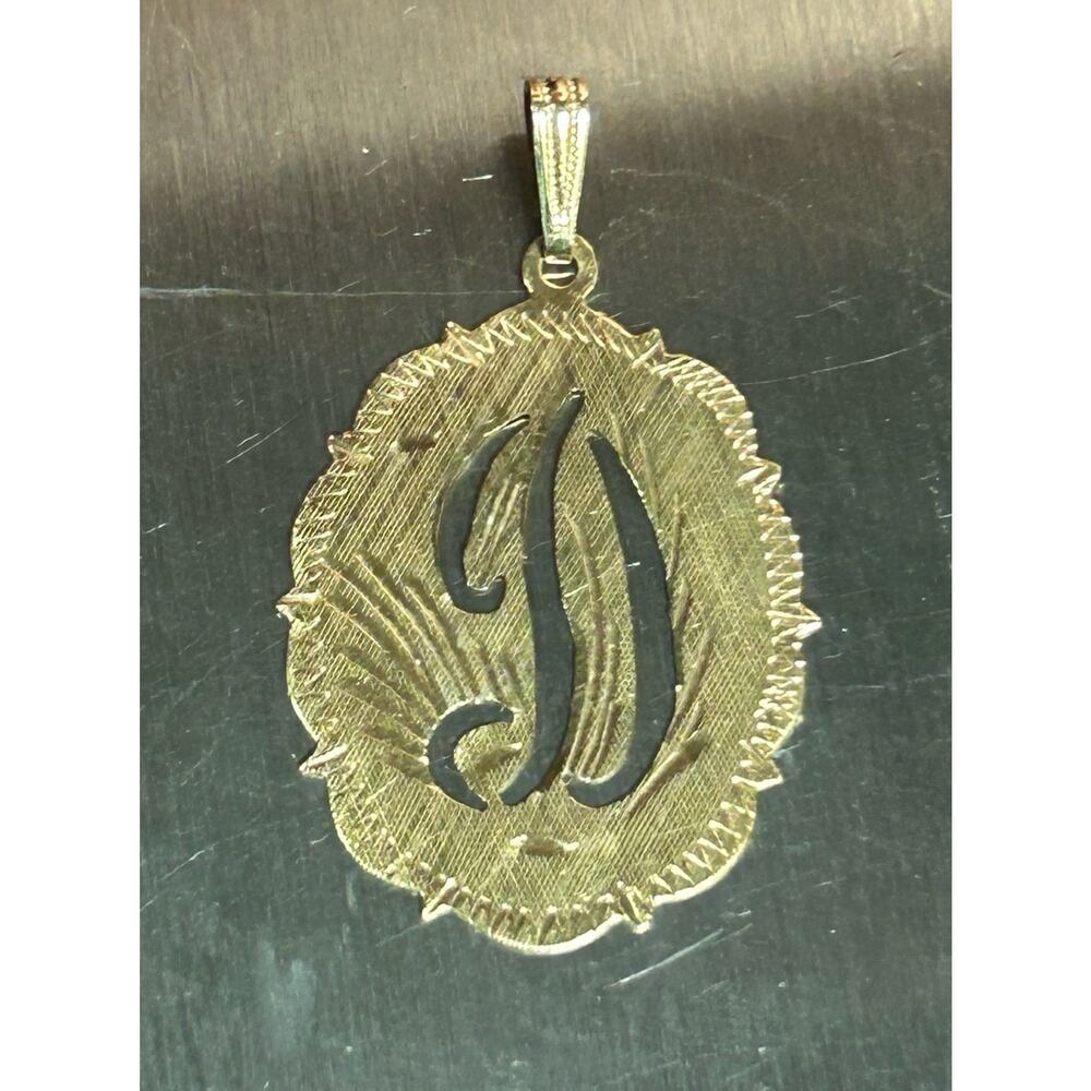 14k solid yellow gold initial D oval shaped texture design large pendant charm